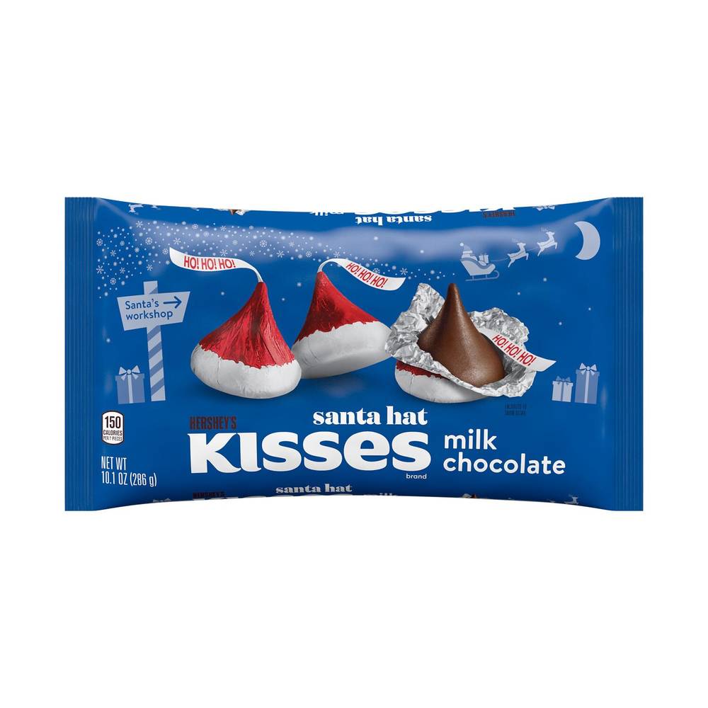 Hershey's Kisses Milk Chocolate Santa Hat, Christmas Candy Bag, 10.1 oz