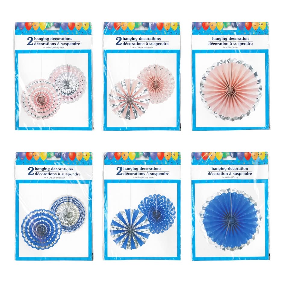 Assorted Hanging Party Fan Decorations, 2-ct. Packs