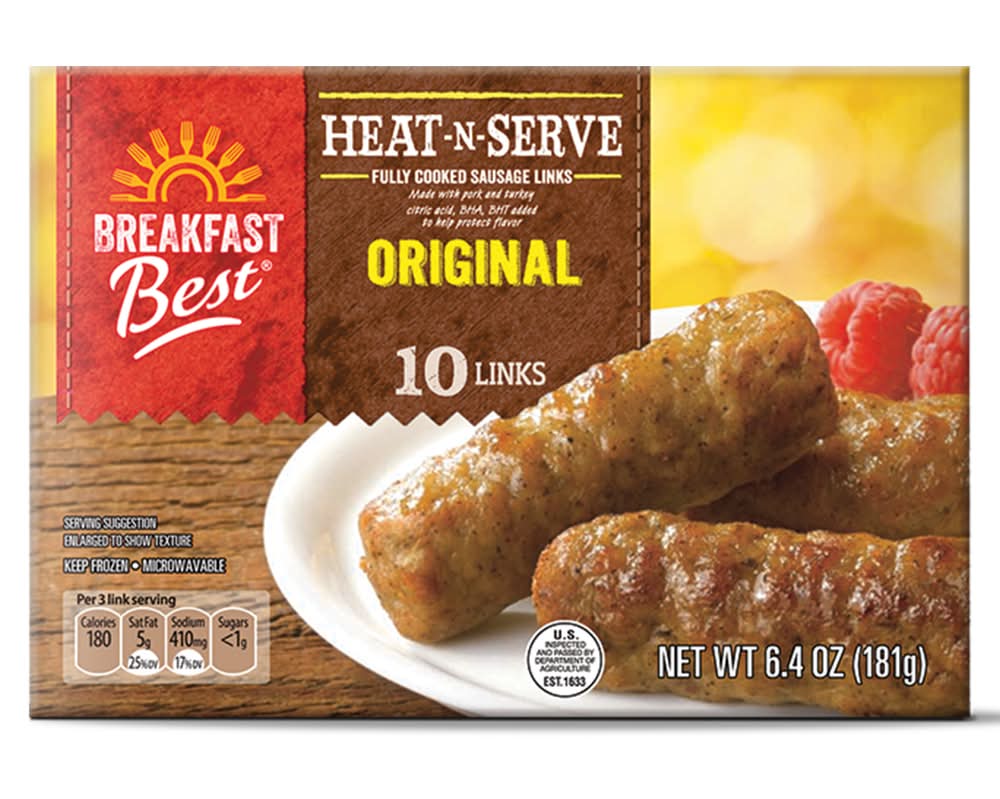 Breakfast Best Fully Cooked Heat N Serve Sausage Links, Original (6.4 oz, 10 ct)