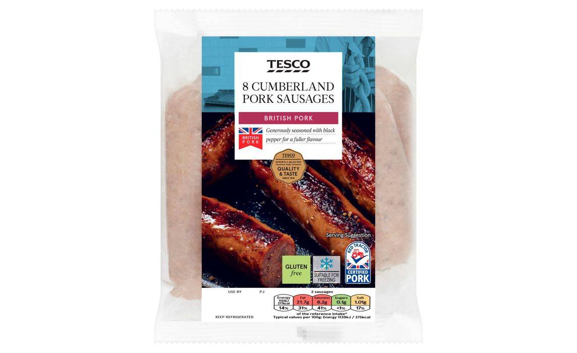 Tesco 8 Cumberland Pork Sausages 454g (391078)