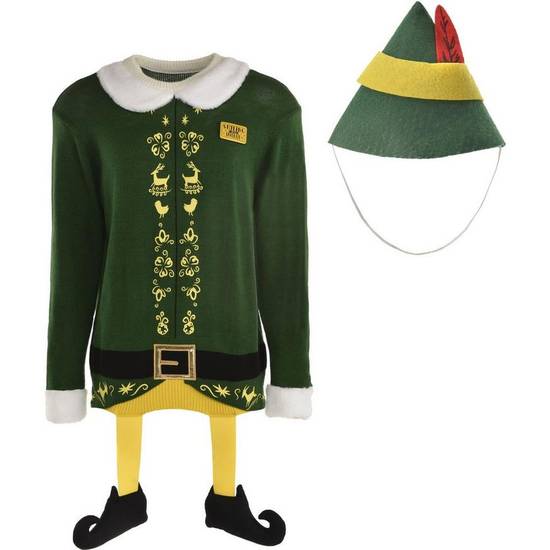Adult Elf Movie Ugly Christmas Sweater with Hat - Size - S/M