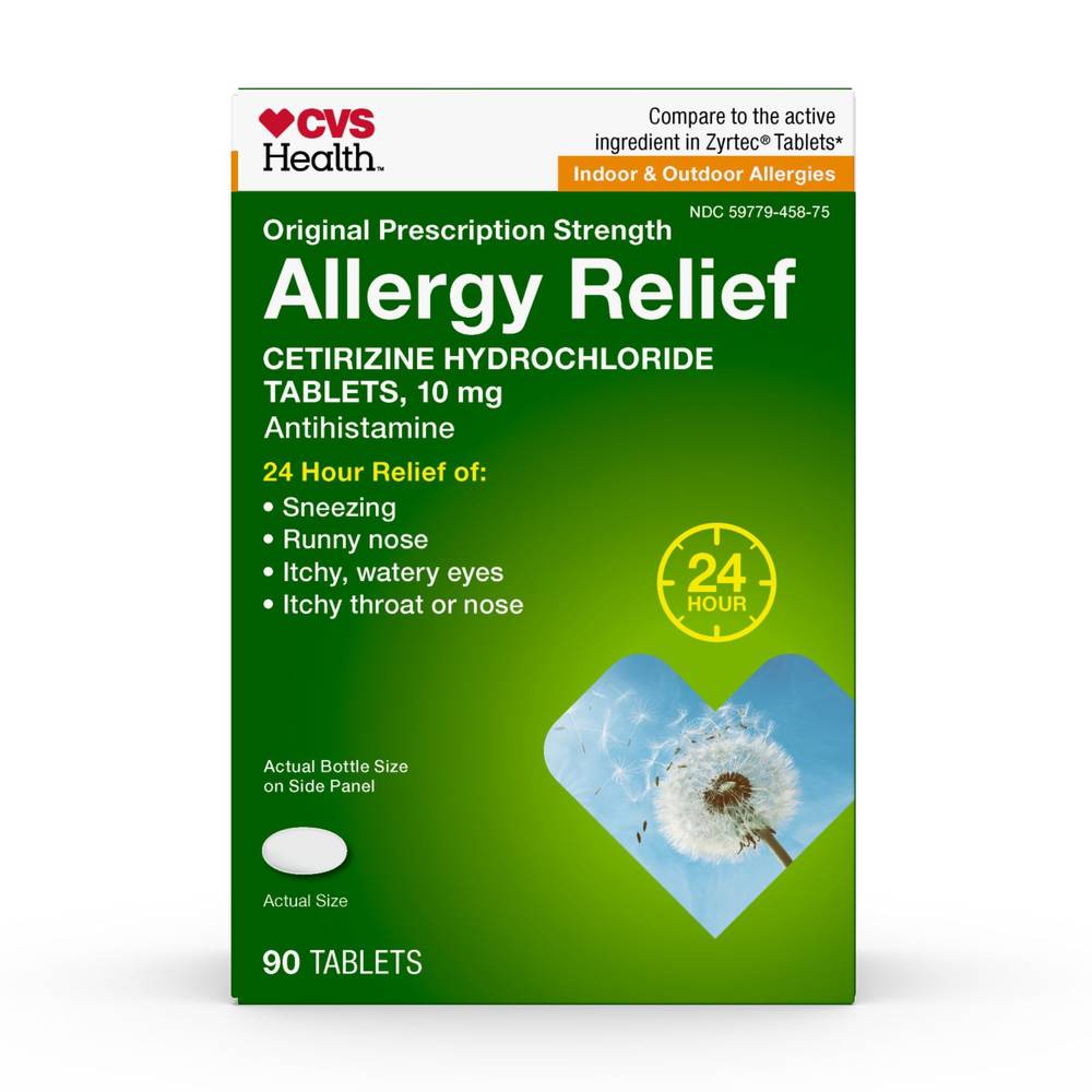 Cvs Health 24Hr Allergy Relief Cetirizine Hcl Tablets, 90 Ct