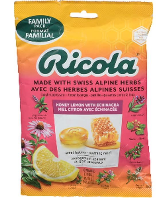 Ricola Echinacea Cough Suppressant Throat Lozenges, Honey Lemon (45 ct)