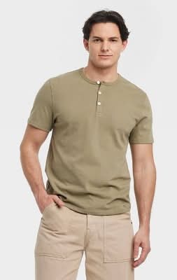 Goodfellow & Co. Vintage Short Sleeve Henley Shirt, Men, L, Olive Green