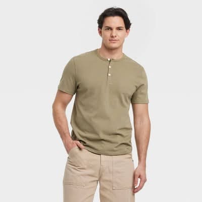 Goodfellow & Co. Vintage Short Sleeve Henley Shirt, Men, L, Olive Green