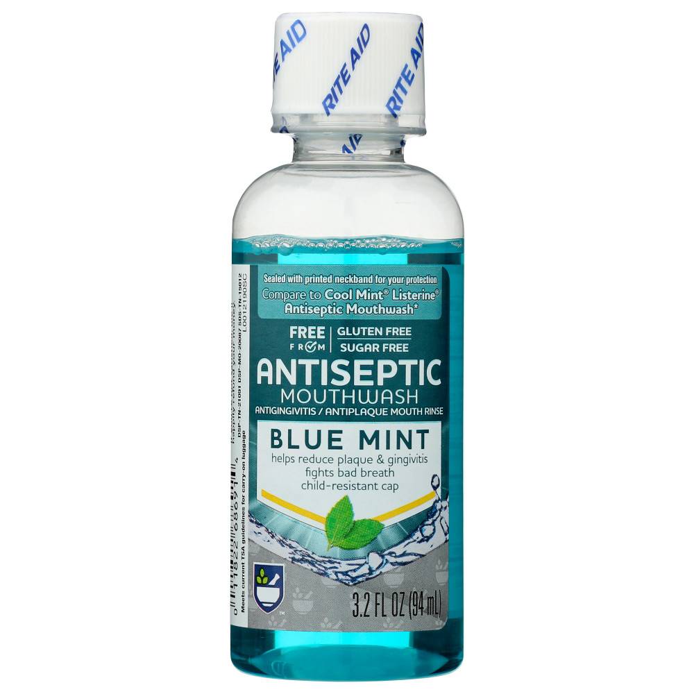 Rite Aid Antiseptic Mouthwash - Blue Mint, 3.2 Fl Oz