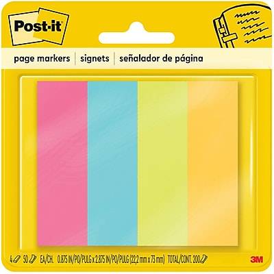 Post-it® Page Markers, 7/8 x 2 7/8, Assorted Colors, 200 Sheets (671-4AU)