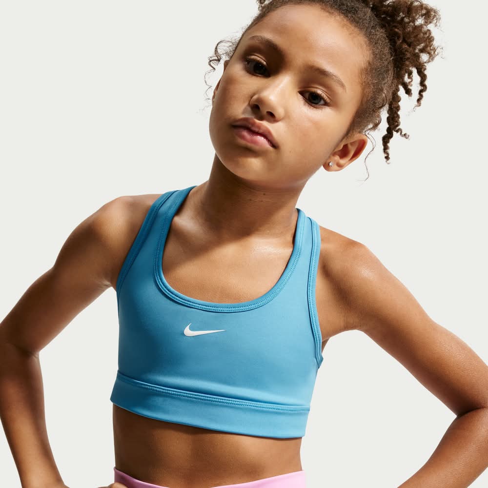 Nike Girls' Pro Dri-FIT Swoosh Sports Bra (University Blue/White, M)