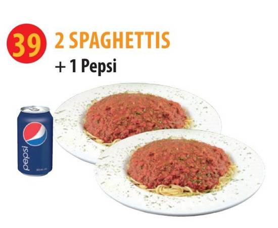 2 Spaghetti + Boisson