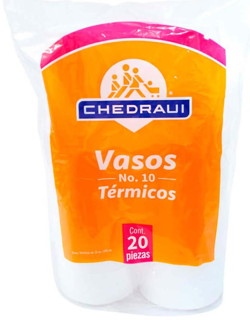 Chedraui · Vaso térmico desechable para café, Talla 10, blanco (20 un)