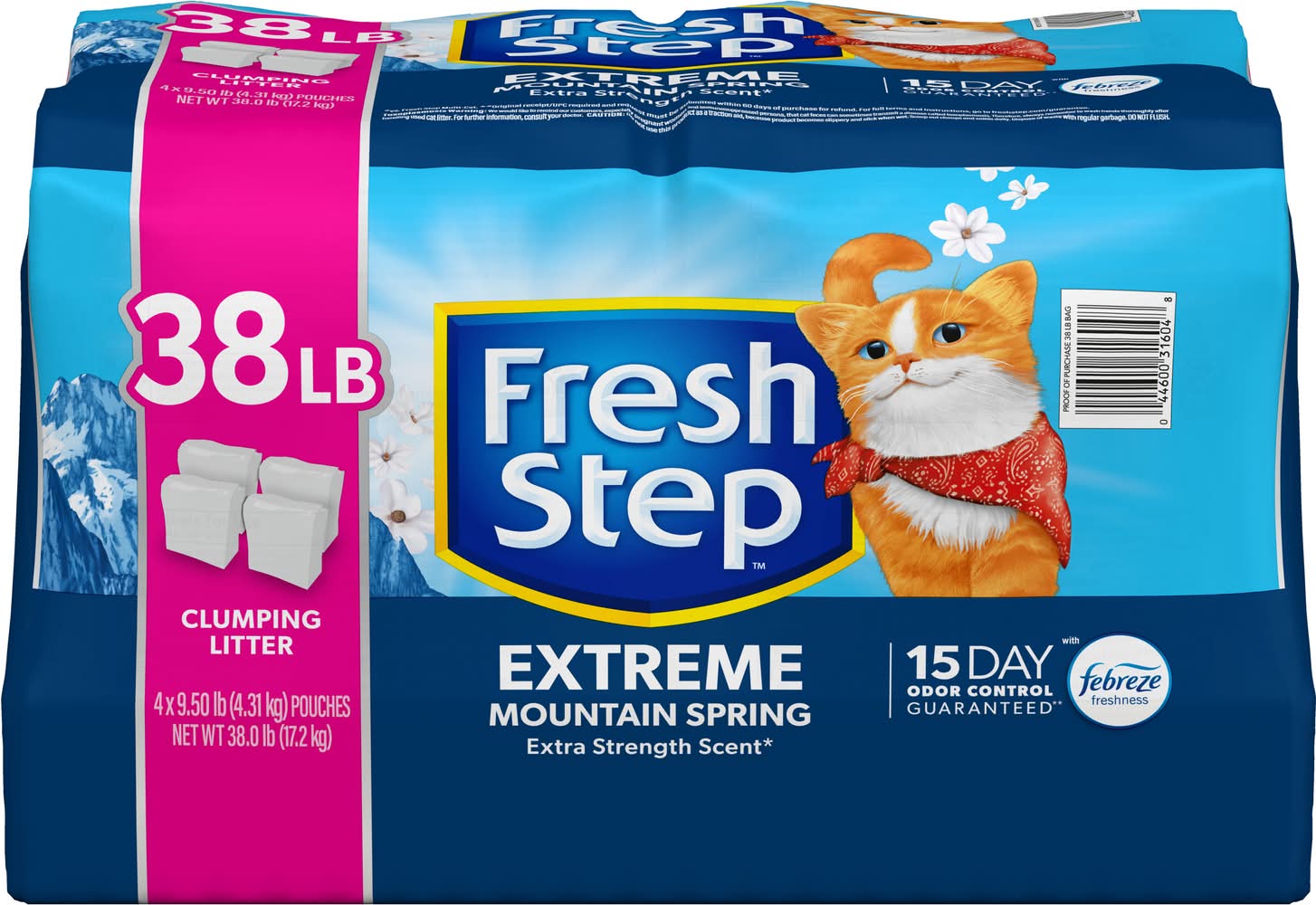 Fresh Step Clumping Cat Litter, Extreme Mountain Spring (4 x 9.5 lbs)