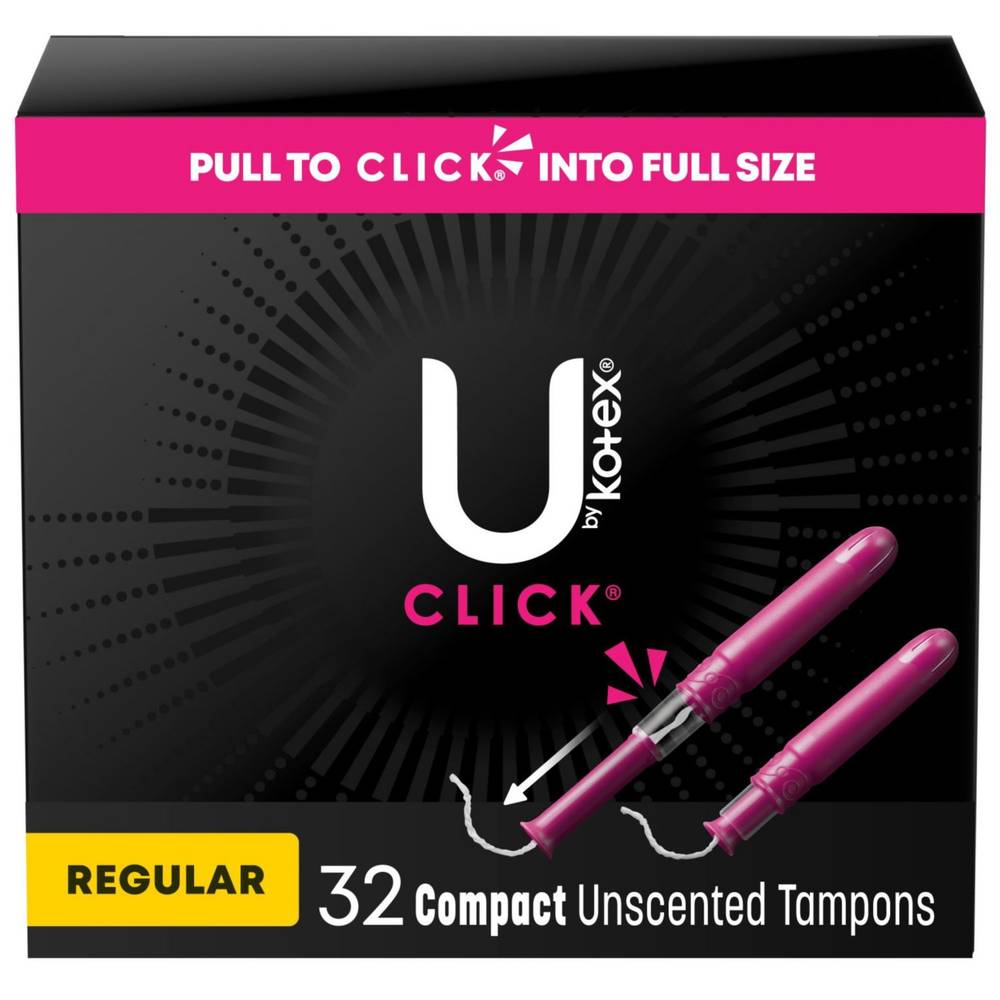 U By Kotex Click Compact Tampons, Regular Absorbency, Unscented, 32 Count