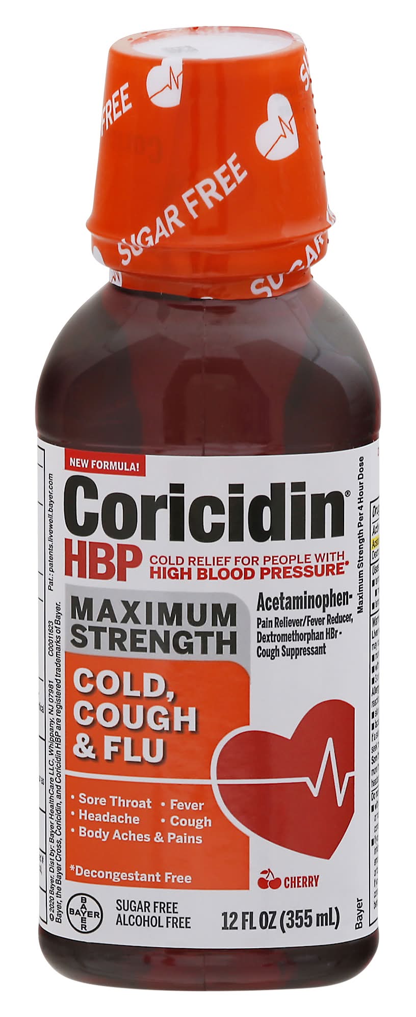Coricidin Hbp Maximum Strength Cough & Flu Syrup, Cherry (12 fl oz)
