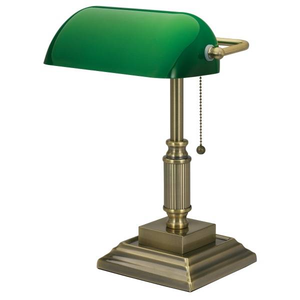 Realspace Traditional Banker's Led Lamp, 14-3/4"h, Green/Antique Brass