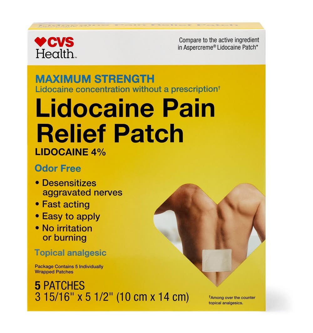 CVS Health Maximum Strength Odor Free Lidocaine Pain Relief Patch, 3 15/16x5 1/2 in (5 ct)