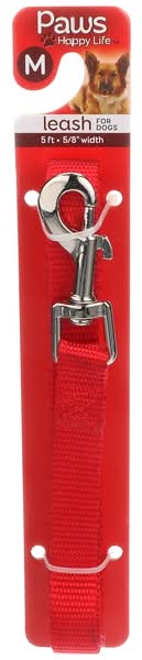 Paws Happy Life Premium Leash For Dogs, Medium 5Ft 5/8 Width, Red