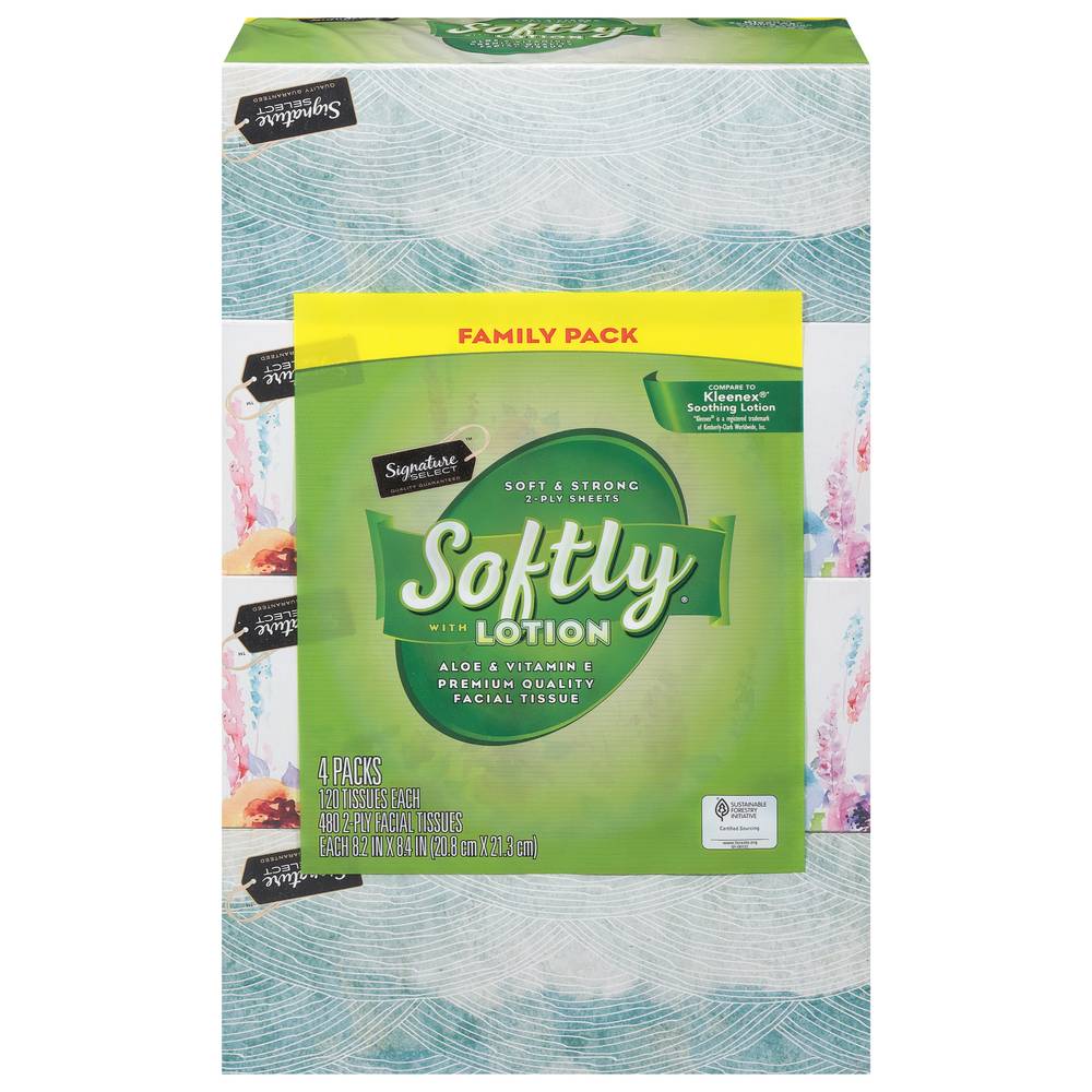 Signature Select Softly 2-ply Premium Quality Facial Tissue With Lotion Family