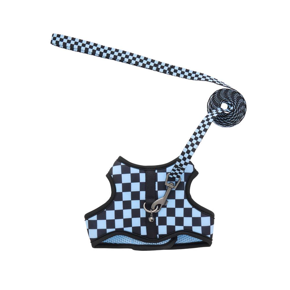 Whisker City Pink Checkered Kitten Harness and Leash Combo Set (Color: Blue, Size: Kitten)