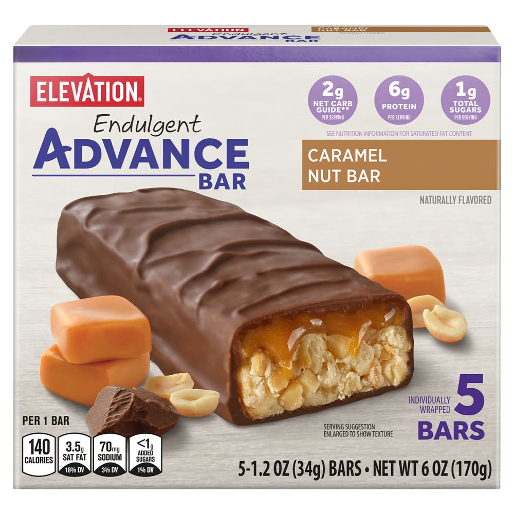 Elevation Endulgent Advance Bars, Caramel Nut (5 x 1.2 oz)