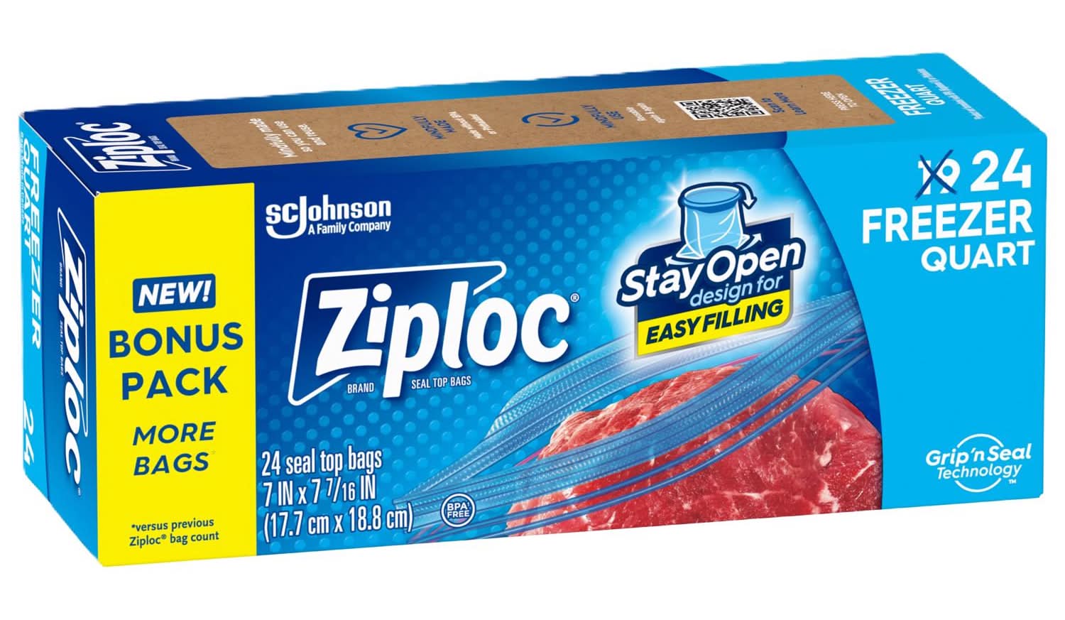 Ziploc Grip 'N Seal Technology 24 Qt Clear Freezer Bag 1 Pk