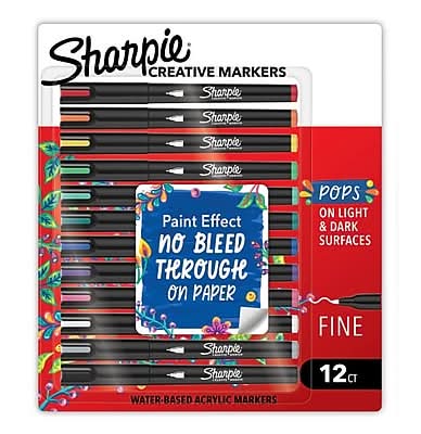Sharpie Creative Markers Liquid Ink Markers, Fine Tip, Assorted, 12/Pack (2212829)