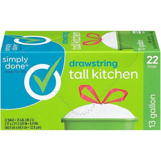 Simply Done · 13 Gallon Drawstring Tall Kitchen Bags (22 bags)