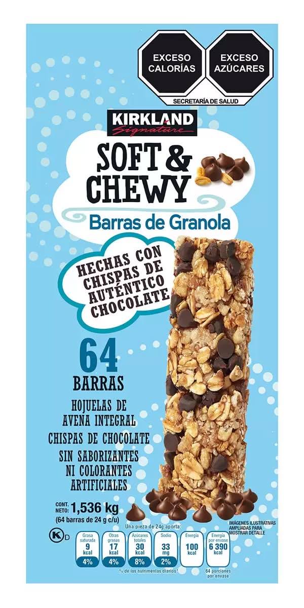 Kirkland Signature · Barras de granola soft & chewy, avena-chocolate (64 x 24 g)