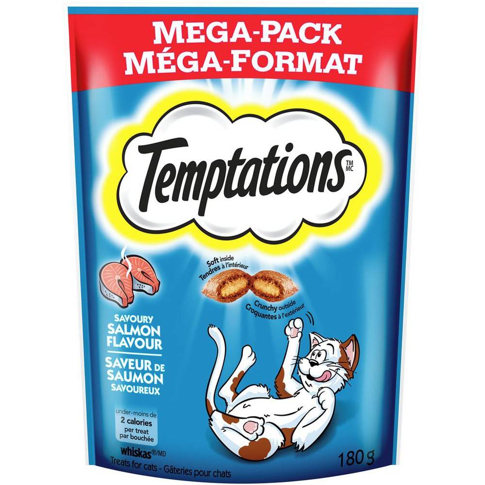 Whiskas gâteries pour chats à saveur de saumon savoureux en méga format, temptations (180 g) - temptations savoury salmon (180 g)