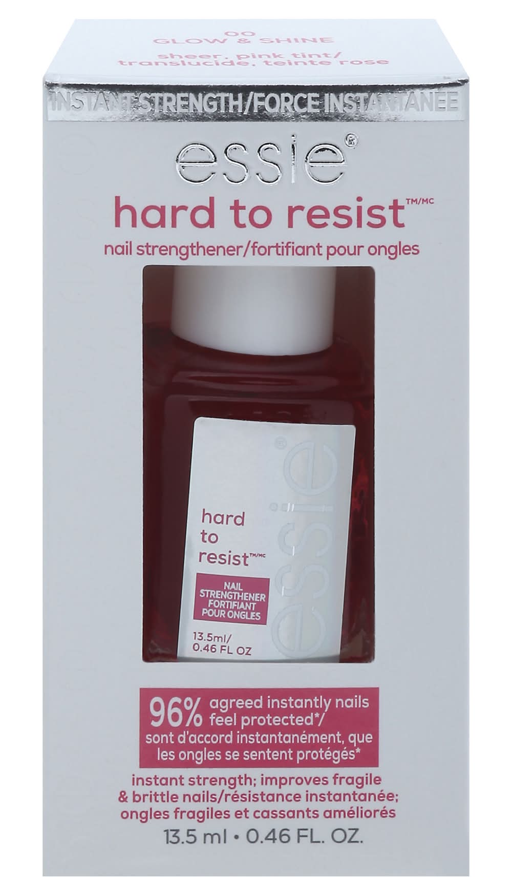 essie Hard To Resist Nail Strengthener, Glow and Shine, Pink Tint (0.46 fl oz)
