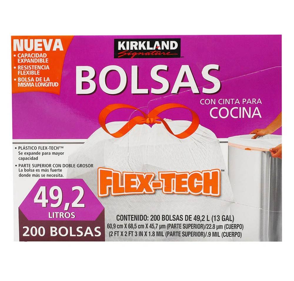 Kirkland signature bolsas para basura con cinta flex-tech (200 un)