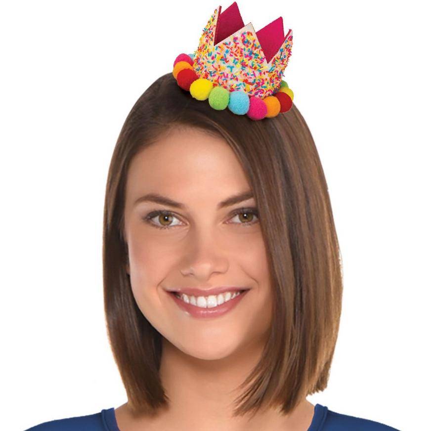 Party City Mini Sprinkles Pom Pom Fabric Plastic Crown Clip (4.25''x 3.5''/multi)