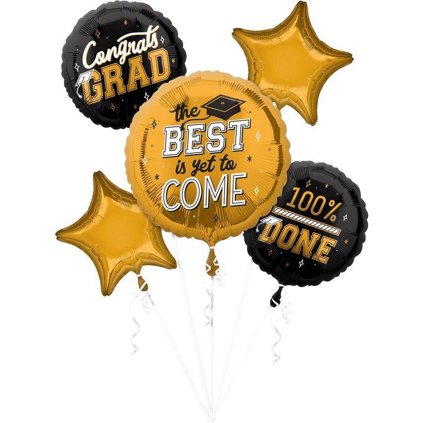 Party City Uninflated the Best Is Yet To Come Graduation Foil Balloon Bouquet (black & gold)(5 ct)