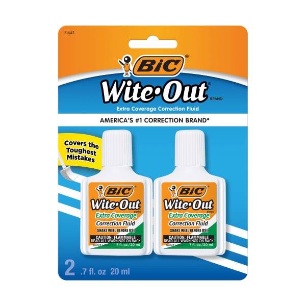 Bic Wite-Out Extra Coverage White Correction Fluid Bottle