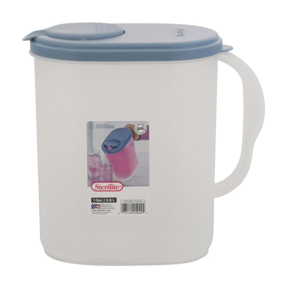 Sterilite Plastic Pitcher With Lid 1 Gal, Washed Blue