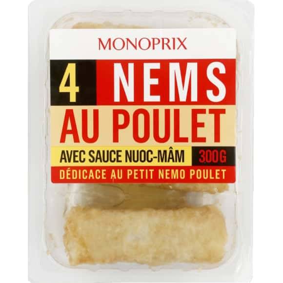 Monoprix Nems Au Poulet Avec Sauce Nuoc-Mam La Barquette De 4 - 300 G