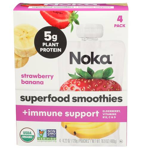 Noka Organic Strawberry Banana Superfood Smoothies 4 Pack