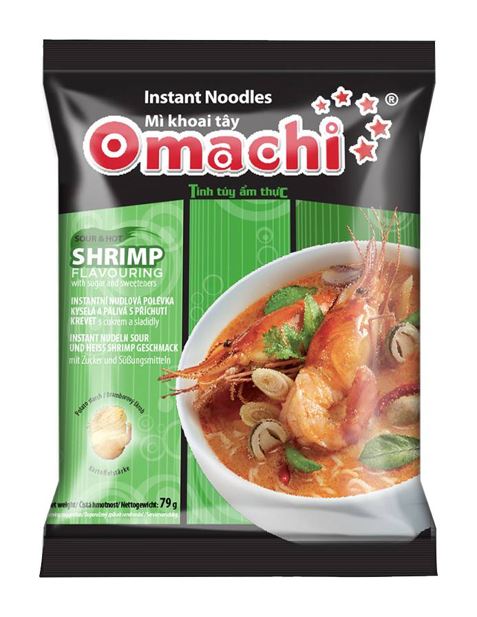 Omachi Sour-Hot Shrimp, Instant Noodles With Potato Starch (79g)