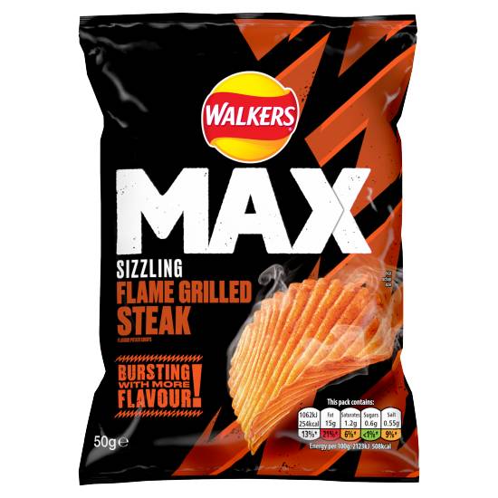 Walkers Max Sizzling Flame Grilled Steak Crisps 50g