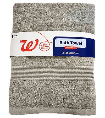 Walgreens 100% Cotton Bath Towel, 52x30 in, Grey