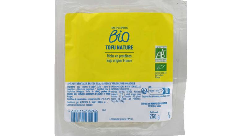 MONOP BIOLOGIQUE Tofu nature Le paquet de 250g