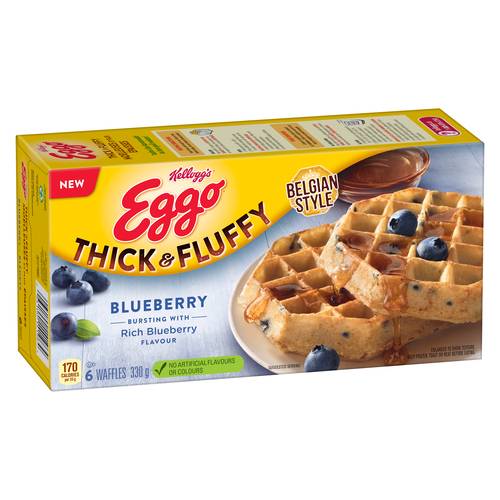 Kellogg's Eggo Thick & Fluffy Frozen Waffles Belgian Style, Blueberry (330 g, 6 ct)