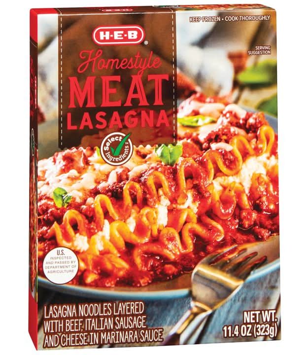 H-E-B · Lasaña congelada estilo casero, carne (323 g)