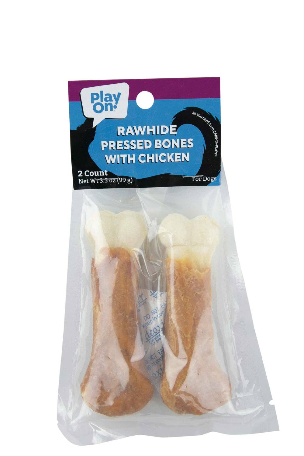 Play On Rawhide Pressed Bone With Chicken, 2 Count