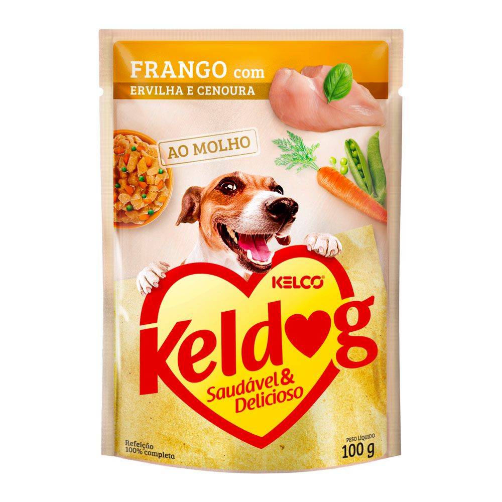 Kelco ração úmida para cães keldog sabor frango com ervilha e cenoura ao molho (100g)