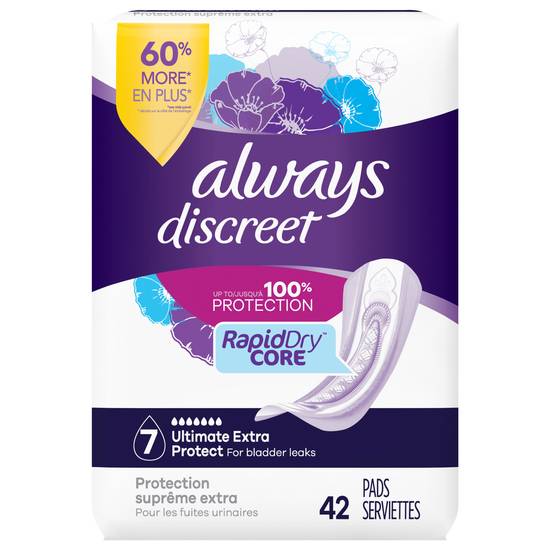 Always Discreet Ultimate Extra Protect Rapid Dry Core Pads (42 ct)
