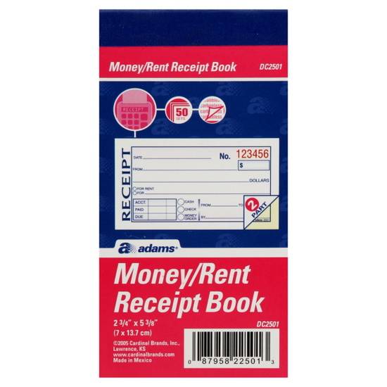 Adams Money/Rent Receipt Book, 5 3/8" X 2 3/4" (50 ct)