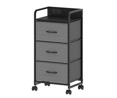 Gray & Black 3-Drawer Metal Rolling Cart with USB Charging