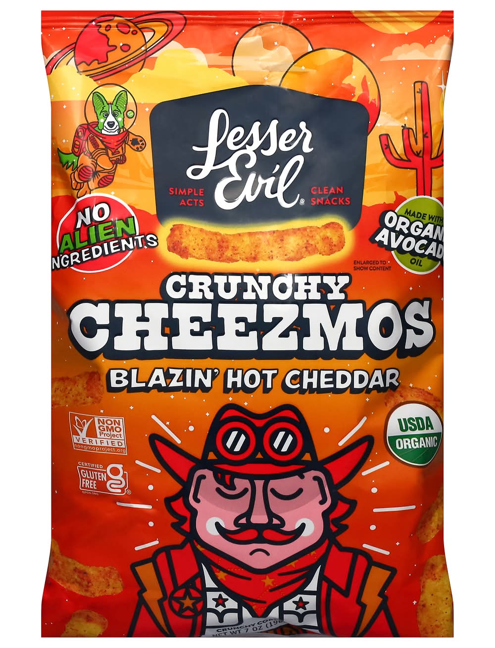 LesserEvil Crunchy Cheezmos Corn Snacks, Blazin Hot Cheddar (7 oz)