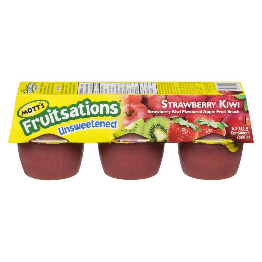 Mott's compote de pommes, fraises et kiwis non sucrée, fruitsations (6x111 g) - fruitsations, unsweetened strawberry kiwi (6x111g)