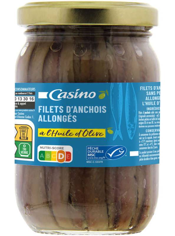 Casino Filets d'Anchois Allongés à l'Huile d'Olive Pêche Durable MSC 200g